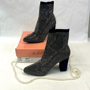 Wild Pair Womens Baybe Rhinestone Block Heel Ankle Boots size 9.5